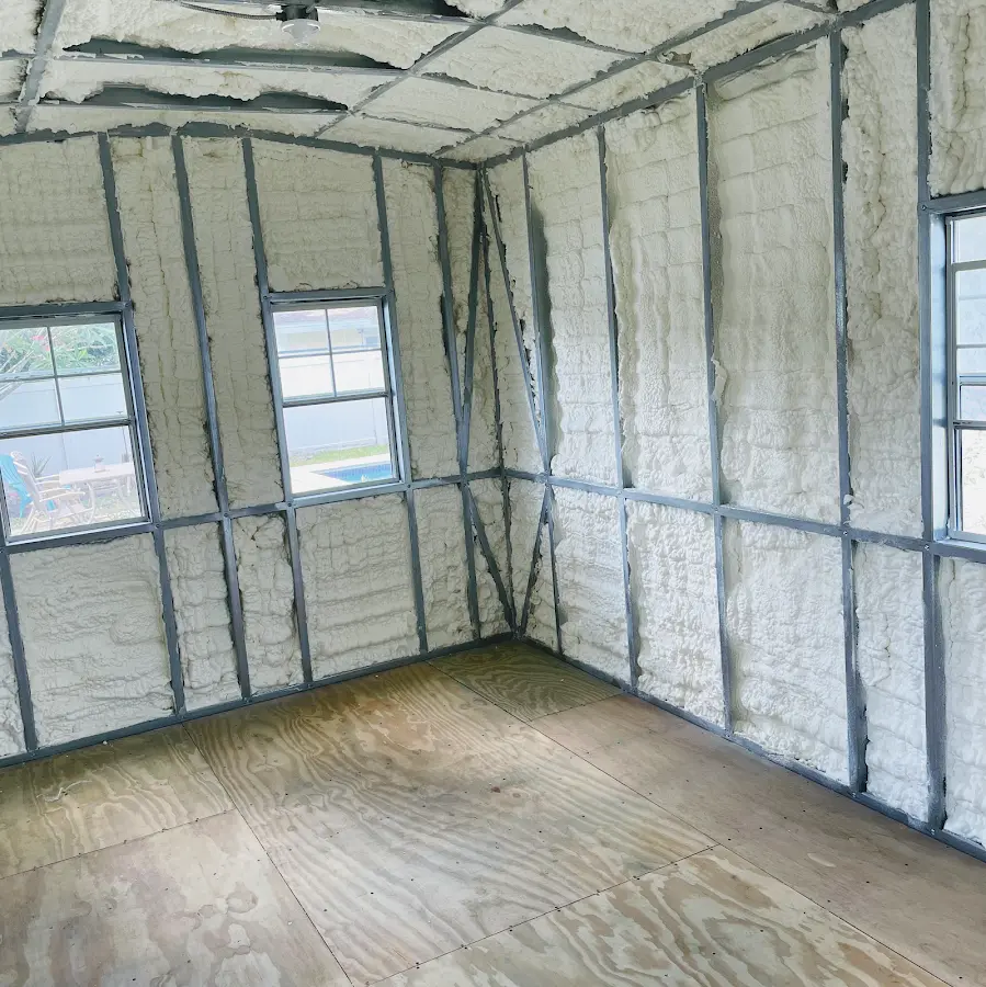 Closed-cell spray foam insulation applied to wall cavities in a residential project in Affton